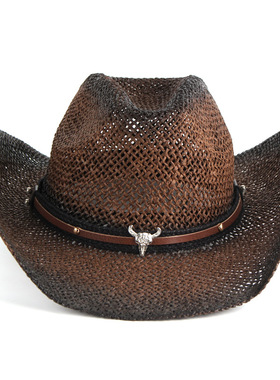 西部牛仔草帽欧美男女时尚爵士帽夏季户外旅游帽子 Cowboy Hat