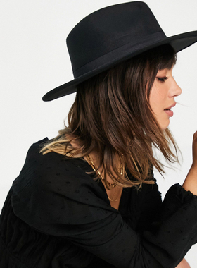 大沿礼帽黑色毛呢英伦帽子男女爵士帽复古帽摄影凹造型Fedora Hat