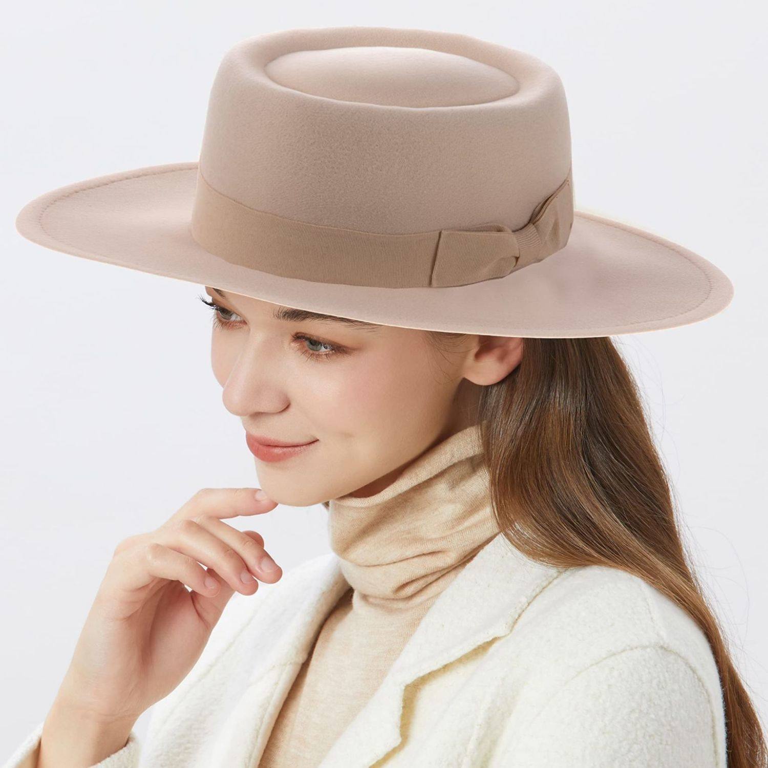 男女士时尚平顶毛呢礼帽新款英伦优雅圆环型凹呢子8.5cm大檐帽,服饰配件/皮带/帽子/围巾,帽子,淘宝优惠券,粉丝福利购,淘宝优惠卷