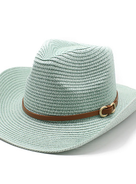 西部牛仔草帽英伦爵士女大檐登山帽夏季编织凉帽子 Cowboy Hat