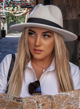 英伦风毛呢礼帽百搭平沿爵士帽舞台绅士男女士帽子 Fedora Hat