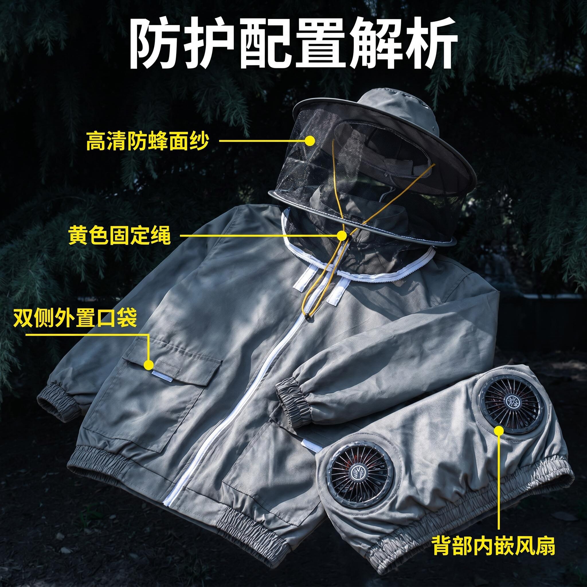 户外高清防蜂面纱双口袋防护服