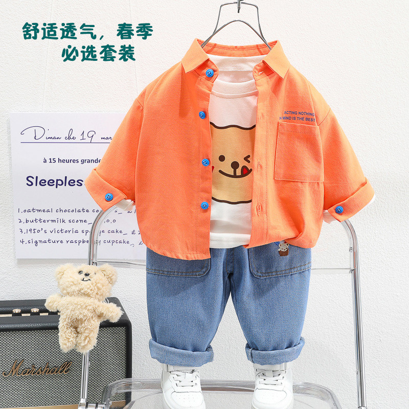 男童t恤长袖春季三件套小少爷套装帅气儿童春秋男宝春装时髦炸街8