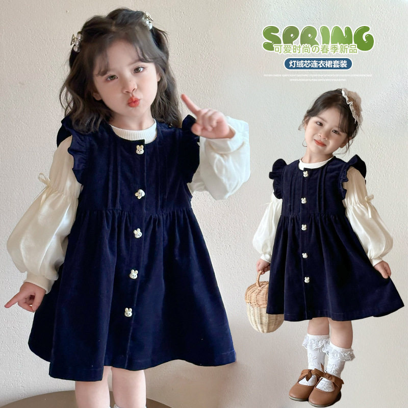 女童春秋裙子套装韩版新款儿童洋气连衣裙女宝长袖衬衫公主裙礼服