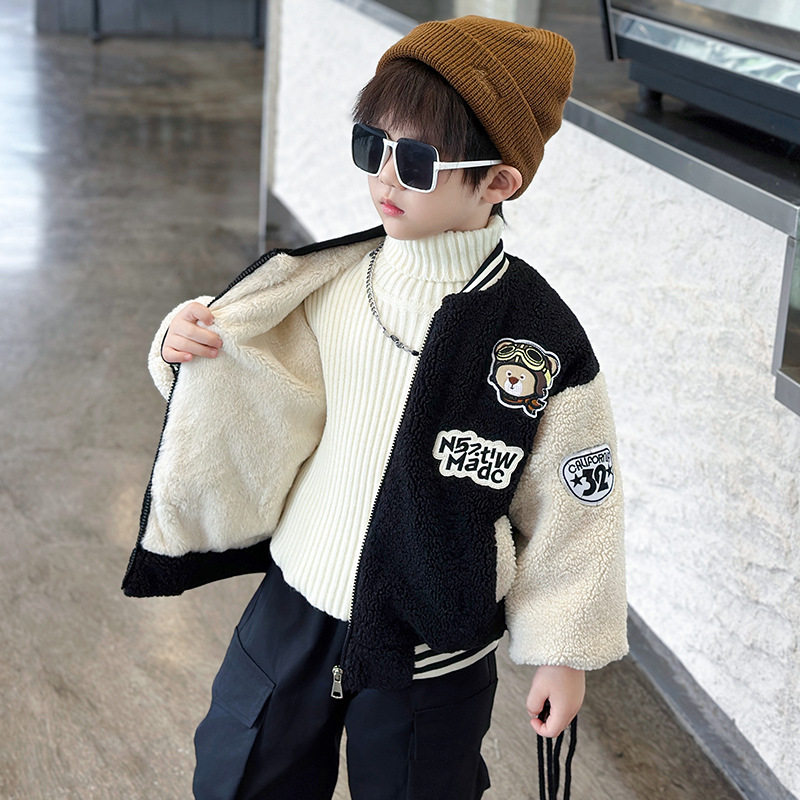 男童冬装外套儿童棉服宝宝秋冬季加厚羊羔绒毛毛衣男孩痞帅棒球服
