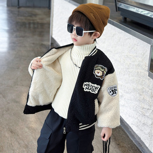 男童冬装外套儿童棉服宝宝秋冬季加厚羊羔绒毛毛衣男孩痞帅棒球服