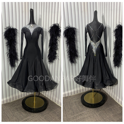 好舞伴GOODANPAR摩登比赛服华尔兹演出服大摆连衣裙定制珍珠丝