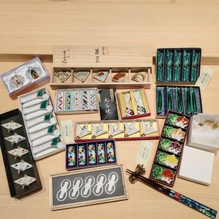 善渊现货日本进口清水烧九谷烧能作大师手绘工艺陶瓷锡筷架托