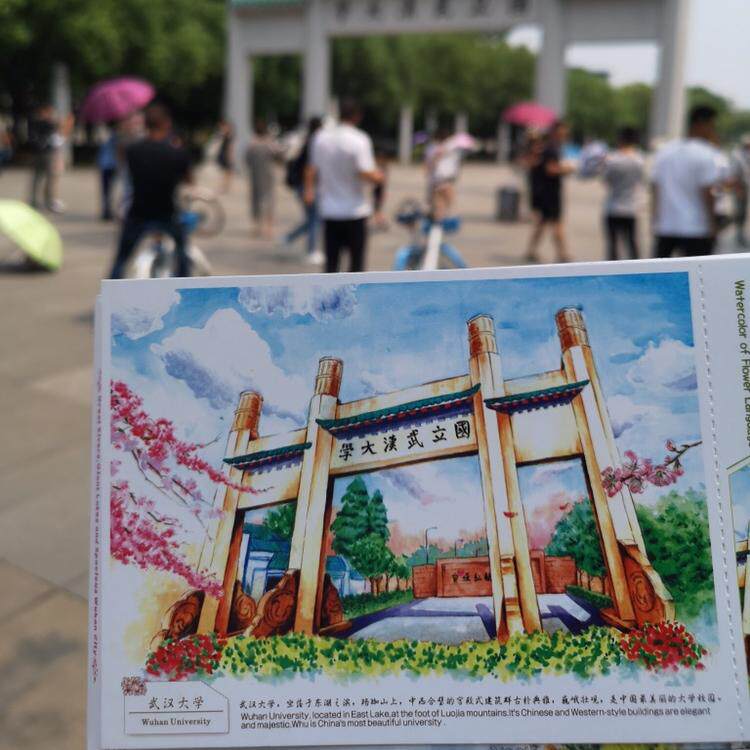 武汉大学牌坊 武大单张明信片 水彩画单张180×110mm明信片文创