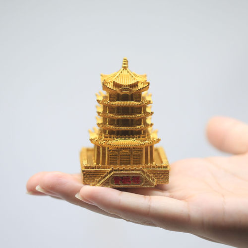 黄鹤楼模型摆件65mm 金色楼树脂微缩模型盒装 武汉文创伴手礼