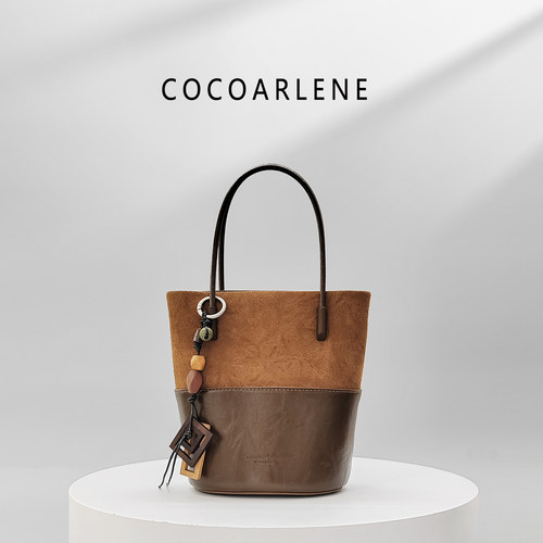 cocoarlene包包磨砂皮水桶包时尚百搭洋气菜篮包慵懒风手提斜挎包