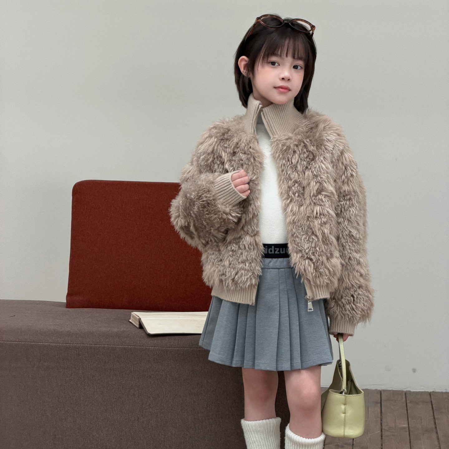 冬季女童仿皮草立领保暖外套