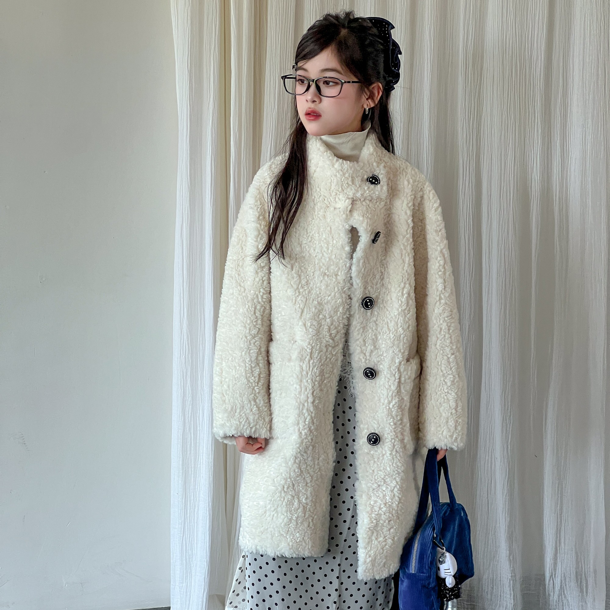 女童皮草外套2025冬新款立领中大童长款仿羊羔毛皮毛一体童装大衣