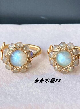 天然然拉长石月光石戒指