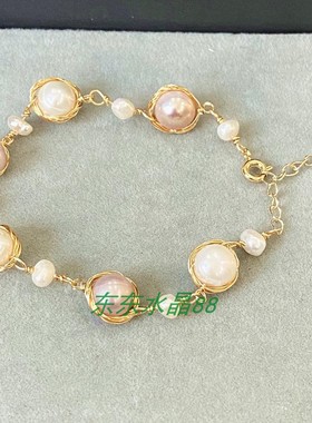 14k包金绕线天然白和淡水珍珠