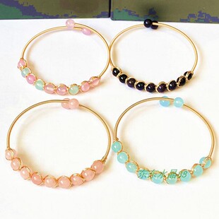 14k包金绕线 蓝金沙石摩根玛瑙海蓝玉粉水晶 手链手串手镯 饰品