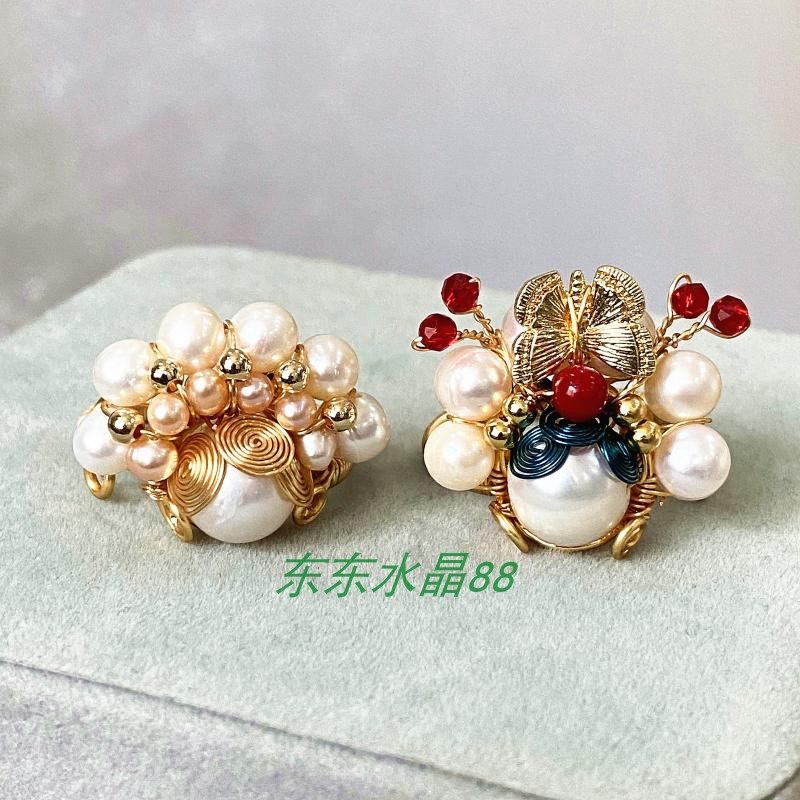 14k包金绕线手工 天然淡水珍珠刀马旦 戒指 指环 饰品