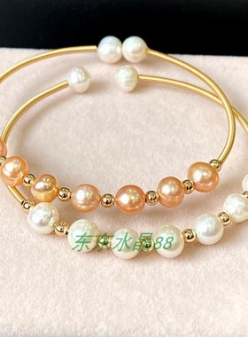 14k包金淡水粉珍珠手镯