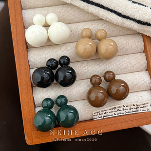 圆圆圈圈 复古莫兰迪耳环 秋冬独特设计感圆球珠耳钉韩国fever同款