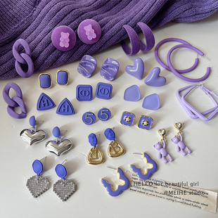 法式 浪漫长春花蓝紫色耳环2022年初春流行色优雅高级感轻奢耳钉女