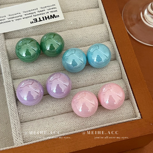 炫光泡泡~夏天极光彩色大圆球耳环ins小众设计珠光色立体球球耳钉