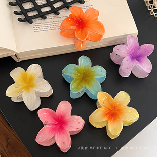 海滩度假 超仙亚克力鸡蛋花彩色抓夹韩花朵花瓣后脑勺气质鲨鱼夹