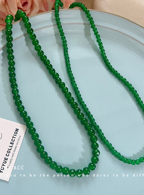 春野寻绿~浓郁墨绿色串珠项链优雅显白贵气感锁骨链设计感颈链