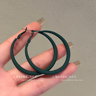 又辣又复古 欧美几何耳圈耳饰女 深绿色大圆圈圈耳环夸张显白个性
