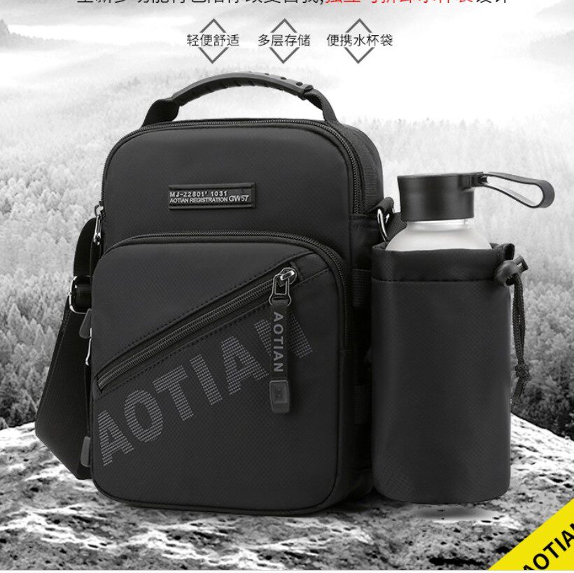 Dad Outdoor Leisure Middle aged Men Travel Water Bottle Water Cup Bag Oxford Cloth Elderly Single Shoulder Diagonal Crossing Travel Small Bag