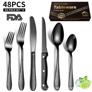 出国锤纹不锈钢餐具套装礼品西餐具水立方刀叉勺牛扒刀48件套