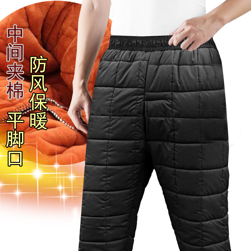 男装加绒毛大码老人防风爷爷棉裤