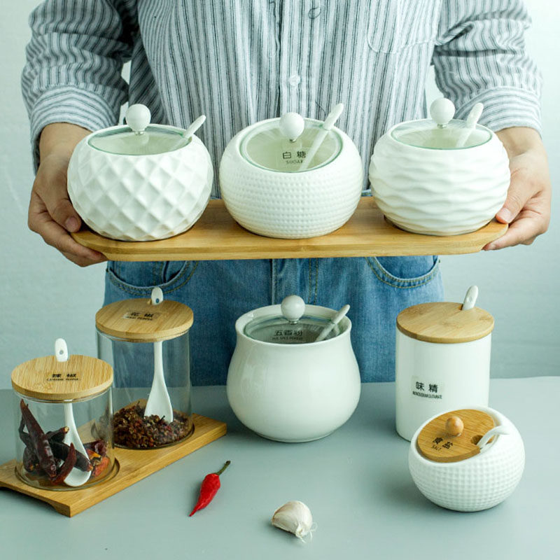 日式厨房家用陶瓷玻璃调味罐盐罐糖罐1个单个装大号1斤调料盒套装|ruв категории кухня/посуда, кухонный Гаджет/кухня хранения, тарного хранения/кухня хранения посуды, приправы бутылки - от Buy2taobao.com для оказания профессиональной услуги покупки агента Taobao