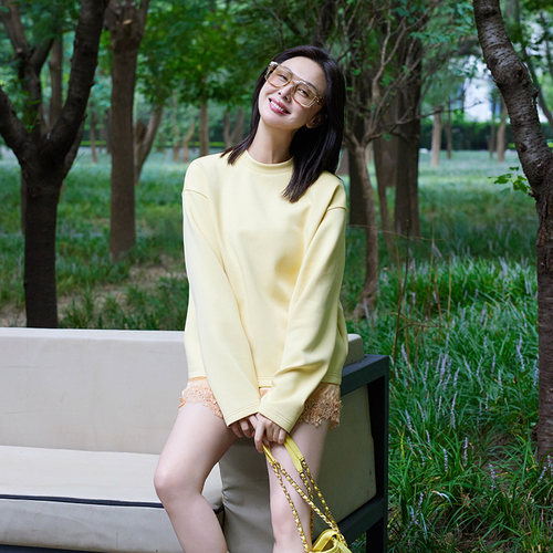 TRACYCHU鹅黄秋季长袖卫衣百搭