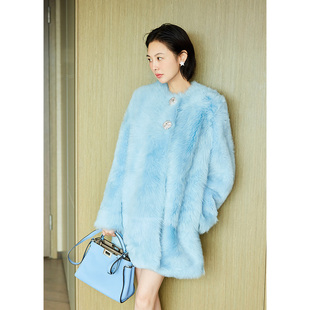 TRACY 高级皮草大衣 CHUbaby托斯卡纳雾蓝色中长款