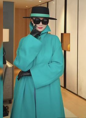 TRACY CHU LP原绒山羊绒蓝翠特调色长款空气时尚山羊绒长大衣