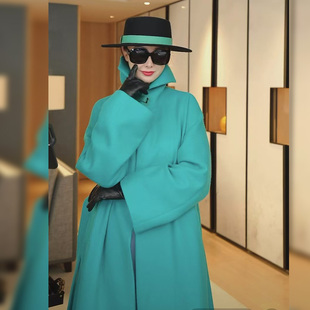 空气时尚 LP原绒山羊绒蓝翠特调色长款 山羊绒长大衣 CHU TRACY