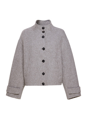 TRACYCHU羊毛混羊驼毛极简灰绿色短大衣百搭款冬季新款氛围感穿搭