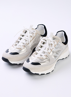 TRACYCHU黑银牛皮拼羊皮里衬时尚运动鞋休闲百搭舒适款（跟高：4c