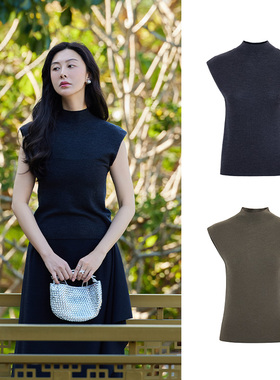 TRACY CHU新粉必入扬子橄榄绿色/深灰色INS风百搭针织羊毛无袖T恤