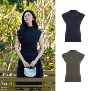 T恤 深灰色INS风百搭针织羊毛无袖 TRACY CHU新粉必入扬子橄榄绿色