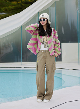 TRACYCHU翠西私人爱物刺绣小雏菊工装裤显瘦休闲慵懒松弛冬季新品