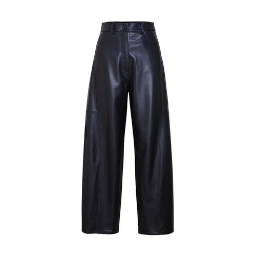 百搭黑色时尚羊皮香蕉裤