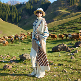 TRACYCHU山羊绒多色拼接重工手工羊绒复古千金洋气百搭高级感大衣