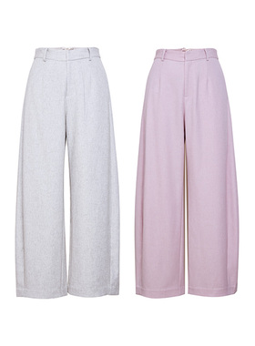 TRACY CHU混亚麻休闲裤灰/粉紫色千金清冷感仙气飘飘时尚款