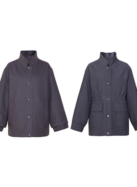 TRACY CHU  灰色混羊毛创意两面实穿主义大外套