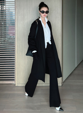 TRACY CHU LP原绒黑色BABY CASHMERE轮廓型大衣