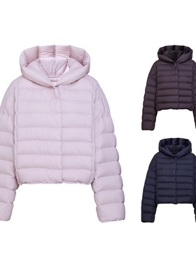 TRACY CHU  纯净无梗95大朵鹅绒香芋粉/黑/棕色连帽短款鹅绒服