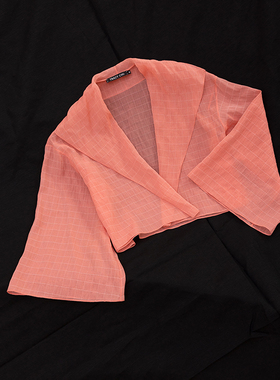 TRACYCHU【现货】时尚纯色长袖小千谷缩艺术品橘红色气质小外披外