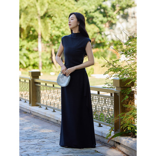 TRACYCHU黑色薄羊毛禅意悠然极简重工解构长半裙显瘦气质秋冬新款