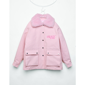 新款 冬季 千金洋气款 TRACYCHU樱花粉皮草领防风童趣鹅绒服百搭时尚